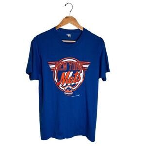 1987 New York Mets Tshirt Size Large Blue Orange MLB Cotton Baseball Made USA